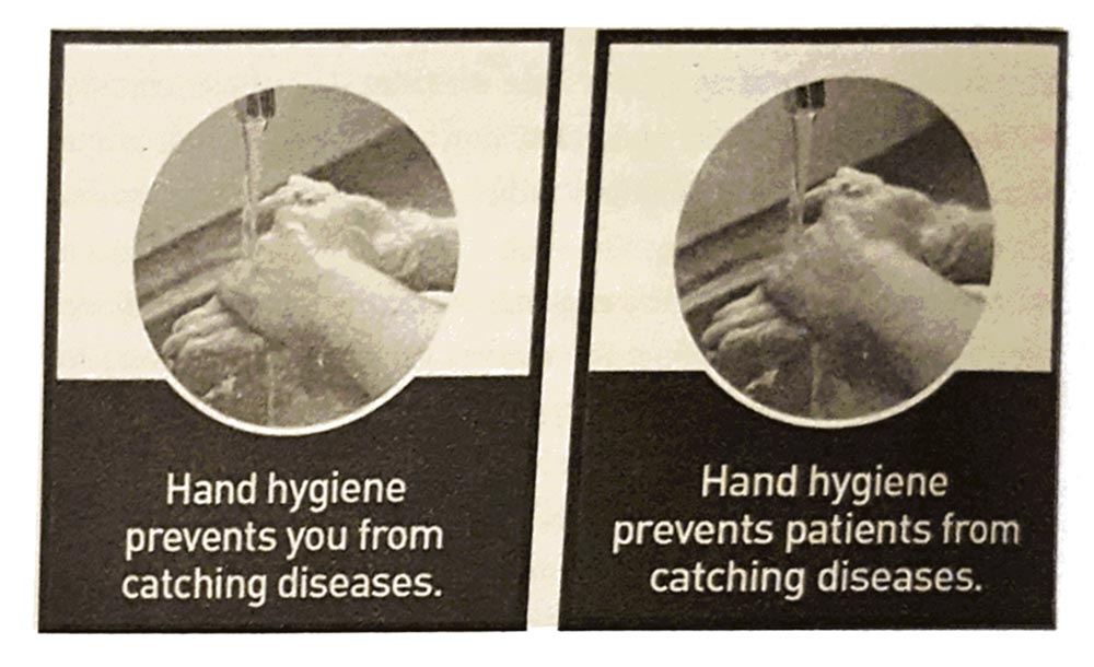 Dos carteles de higiene de manos del experimento de Adam Grant