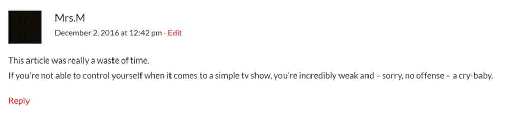Comentario de odio de la Sra. M en mi artículo de Netflix