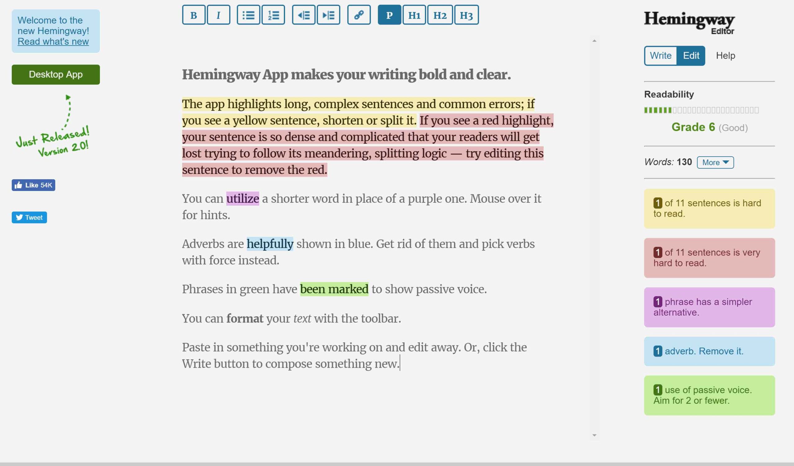 Herramienta de análisis de escritura Hemingway Editor