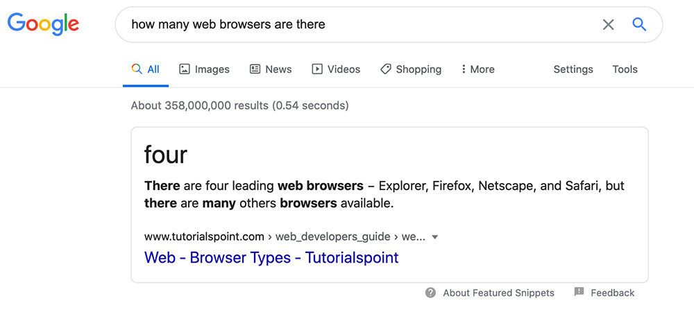 Resultado de Google listando navegadores desactualizados como Explorer y Netscape