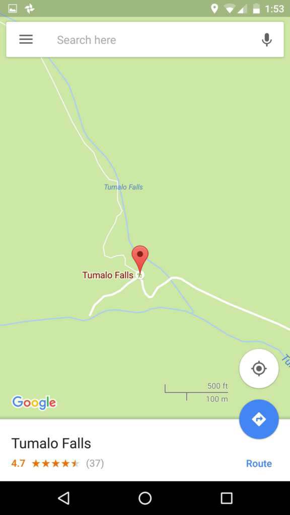 Tumalo Falls location shown in Google Maps