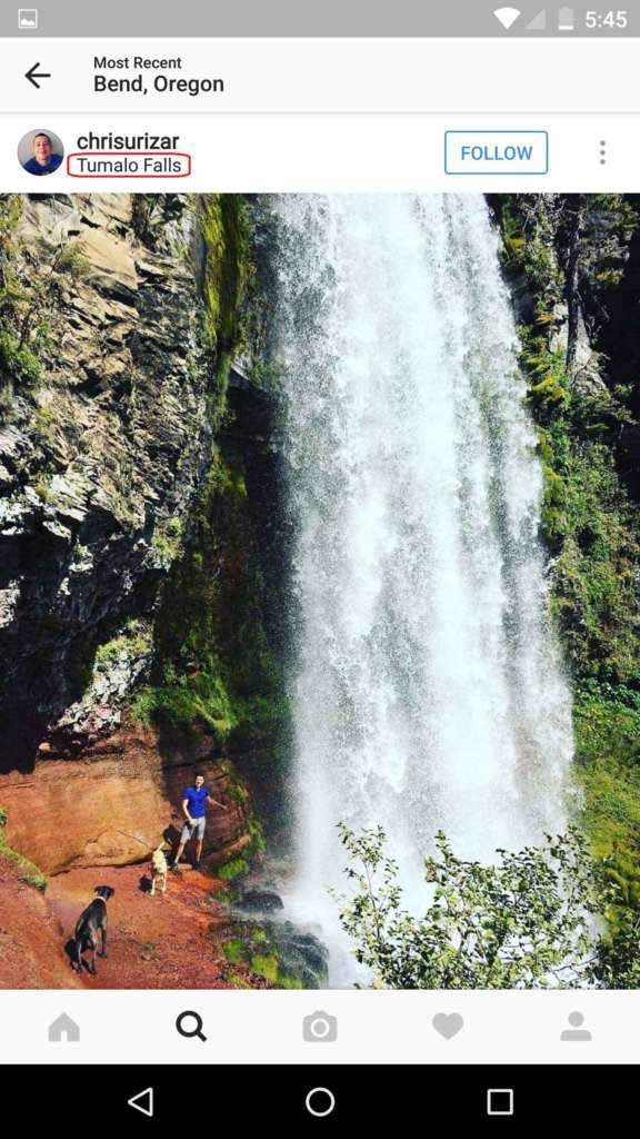Instagram photo of a waterfall near Bend, Oregon