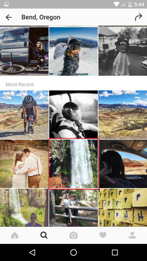 Map and top photos taken in Bend, Oregon on Instagram