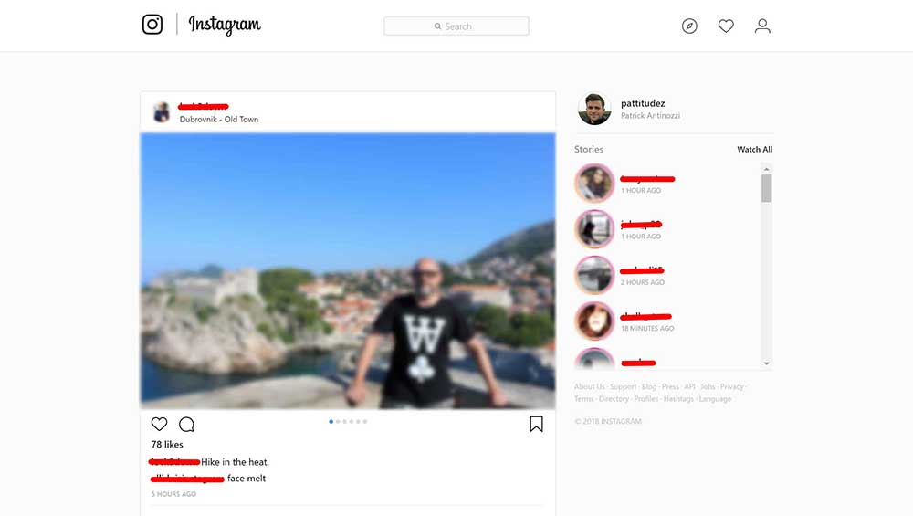 Captura de pantalla de la versión web de Instagram