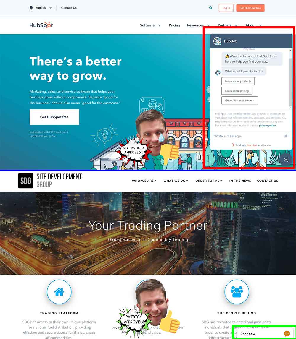 Comparación de chat en vivo sutil versus chat en vivo agresivo