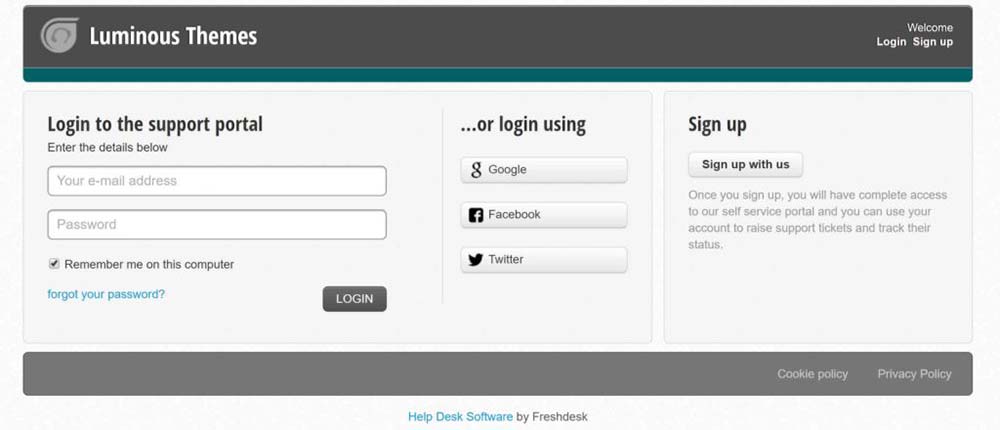 Sección de soporte en el sitio web de Luminous Themes