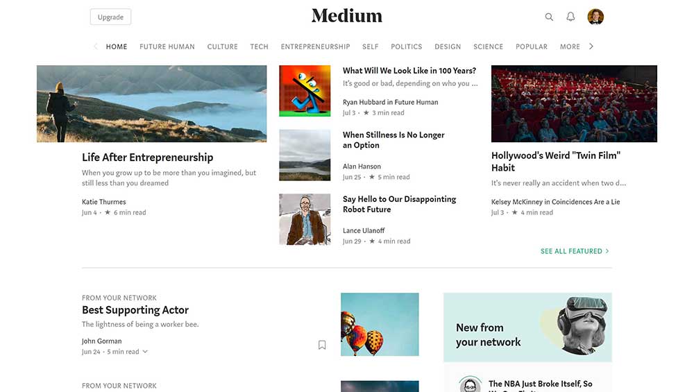 Captura de pantalla de la versión web de Medium