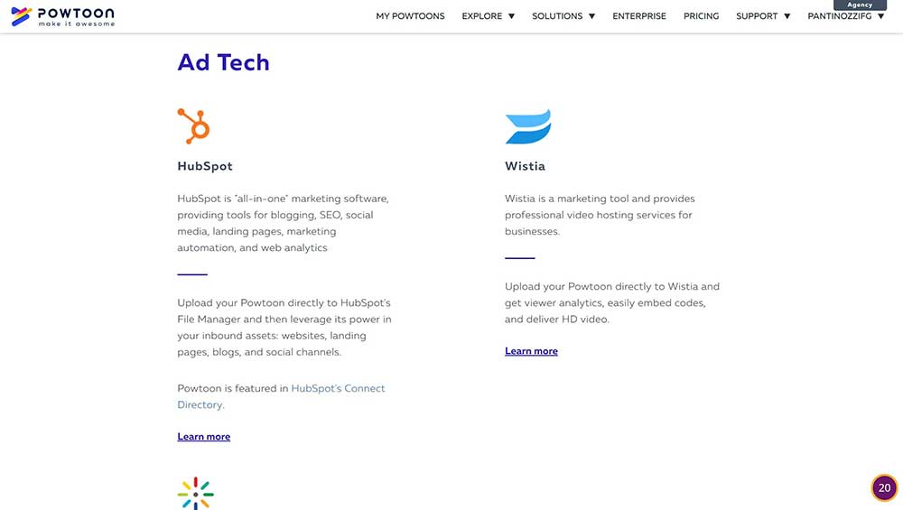 Integraciones de aplicaciones y servicios de Powtoon