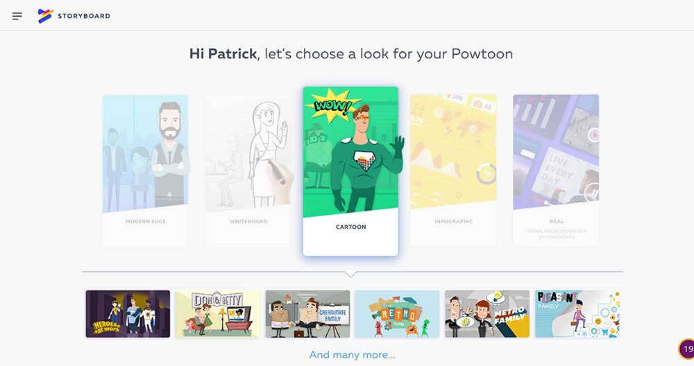 Opciones de estilo de video de Powtoon