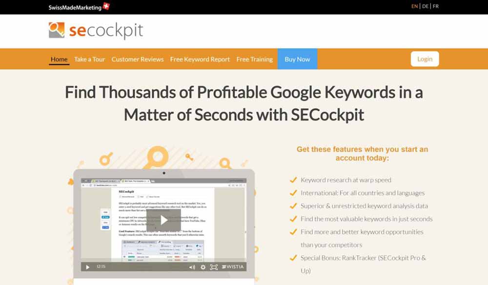 Herramienta de investigación de palabras clave SECockpit para SEO en Weebly