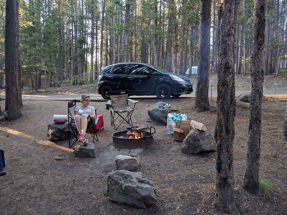 Tent camping at a scenic campsite on our America road trip