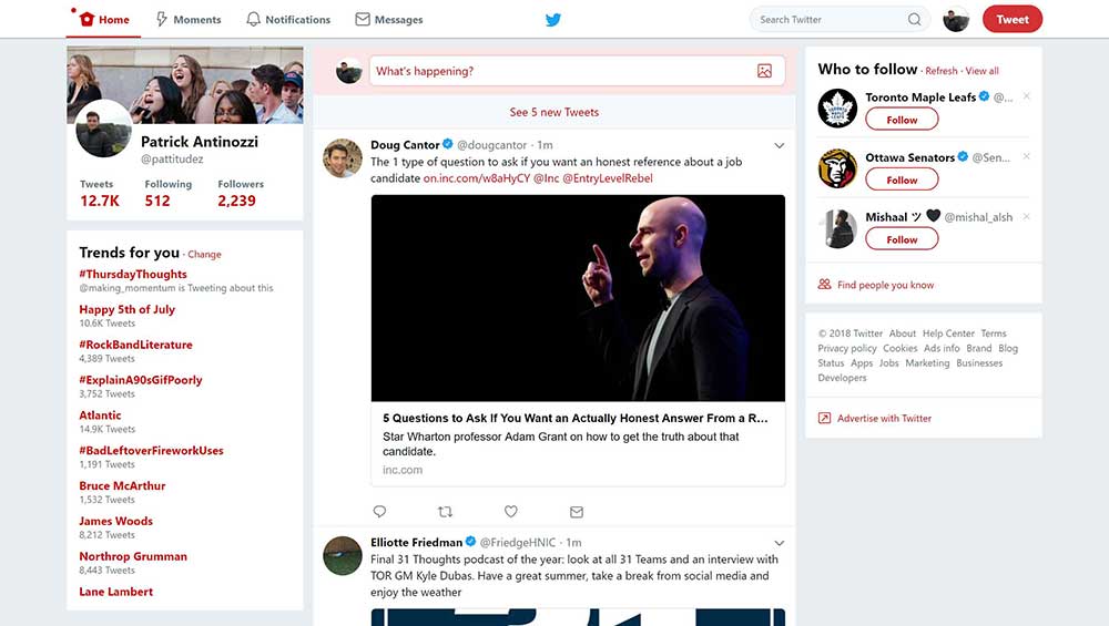 Captura de pantalla de la versión web de Twitter