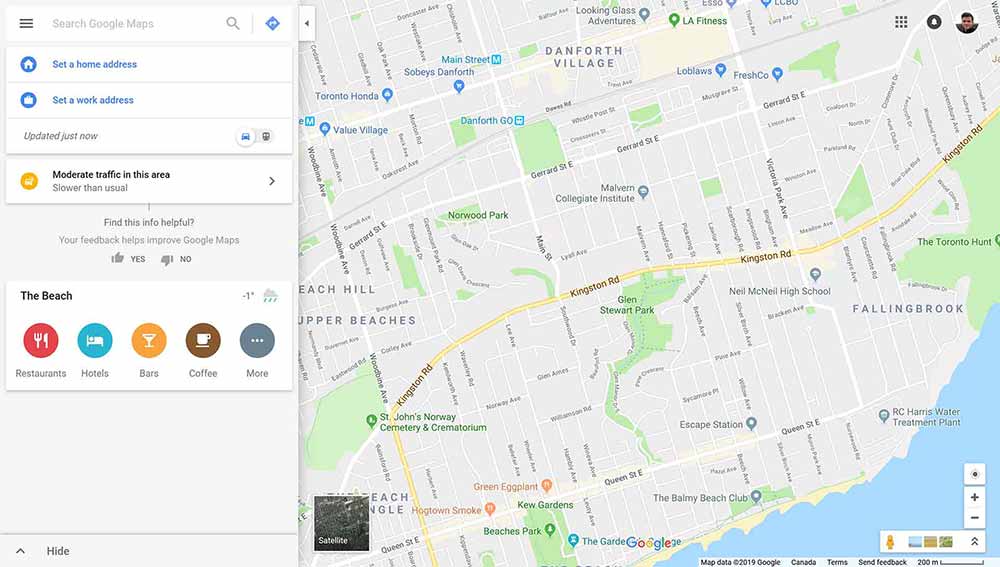 Vista de Google Maps de un vecindario local