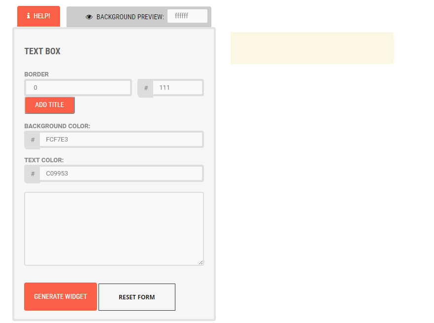 Starting screen of the WIDG colored text box widget