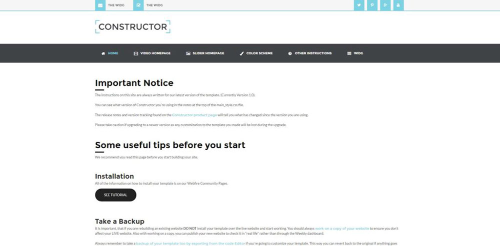 Detailed theme manual website with instructions and FAQs