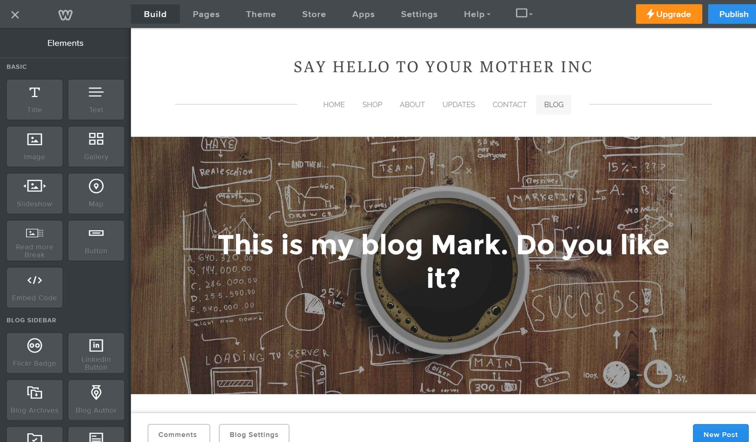 Editor de blog de Weebly con publicaciones de arrastrar y soltar