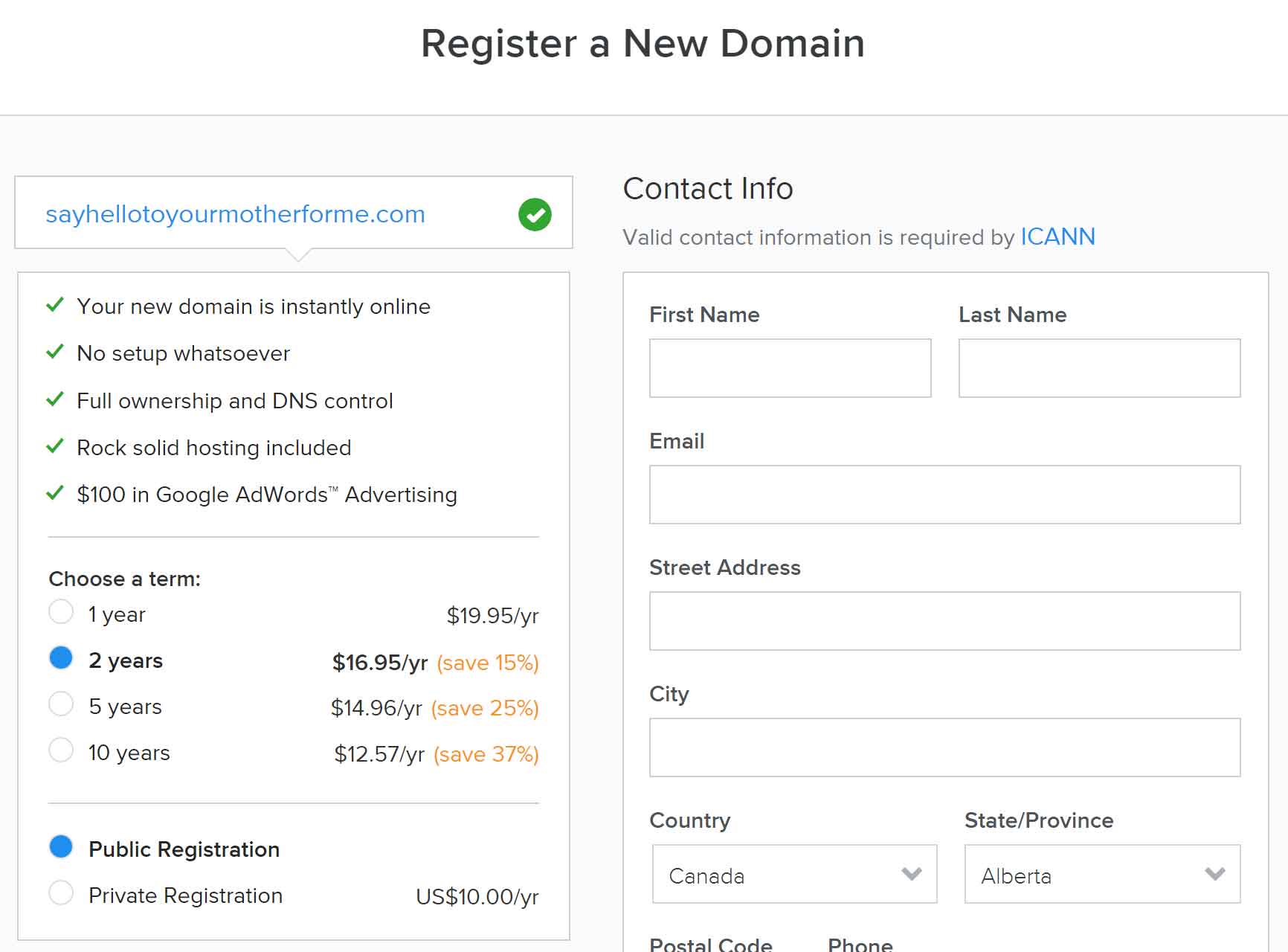 Completando una compra de dominio a través de Weebly