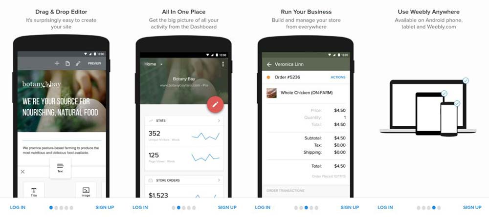 App móvil de Weebly para editar su sitio sobre la marcha