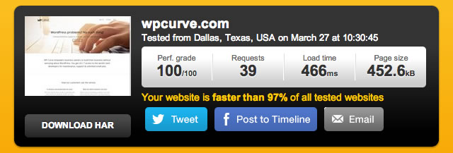 Prueba de velocidad de página de WPCurve después de eliminar plugins