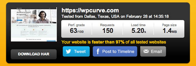 Prueba de velocidad de página de WPCurve antes de eliminar plugins