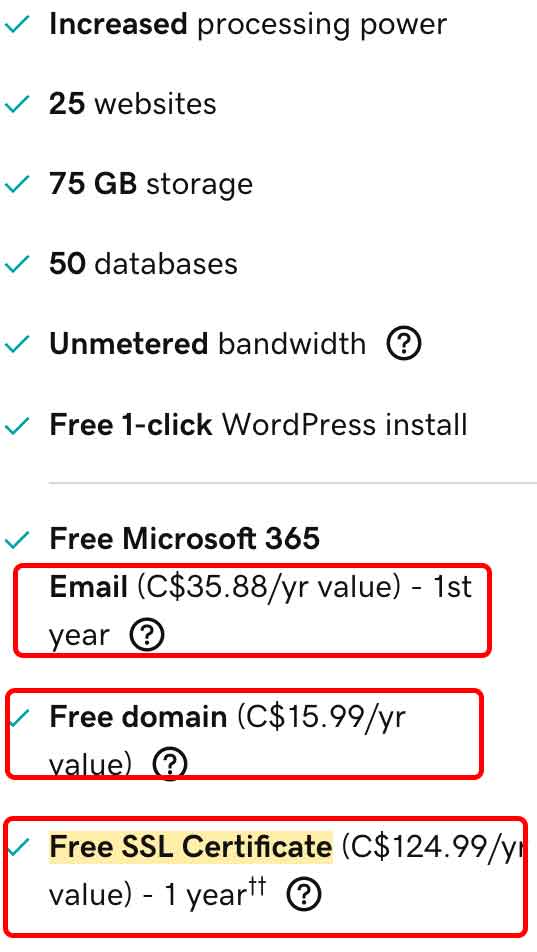 Precios de complementos de GoDaddy con descuentos solo para el primer año