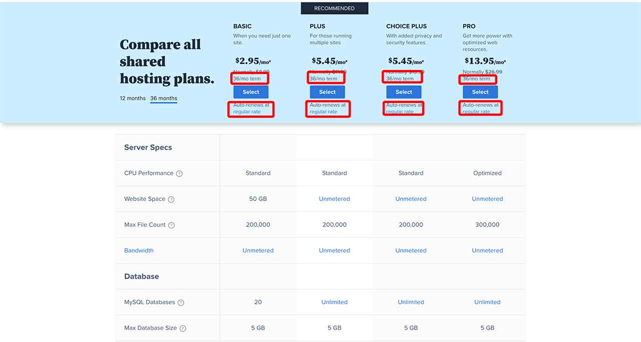 Planes de precios de alojamiento de GoDaddy con términos de varios años