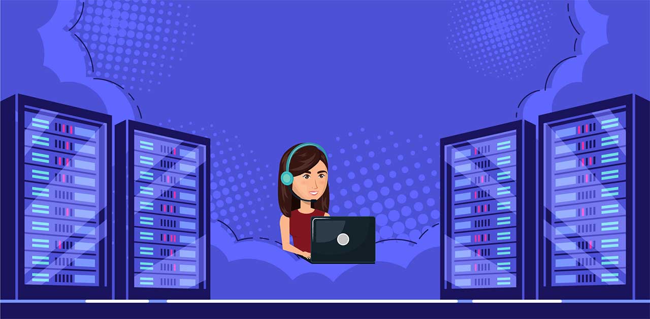 Ilustración de soporte al cliente de alojamiento web