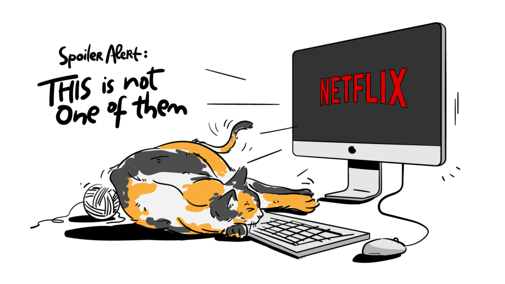 A cat being lazy while watching Netflix.
