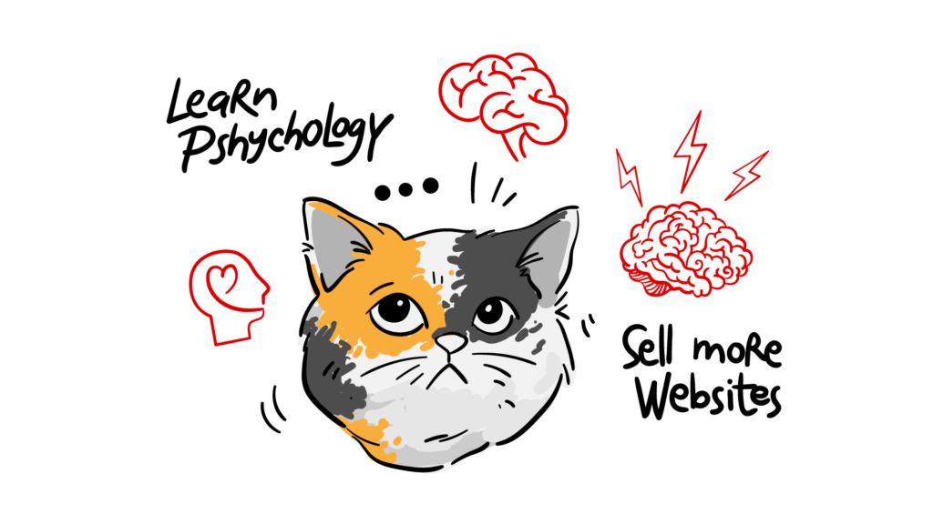 A cat learning about the psychology of selling more website design.