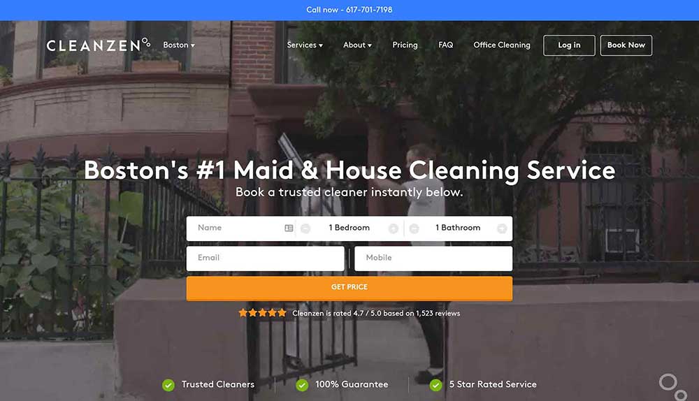 A screenshot of the Cleanzen cleaning website.