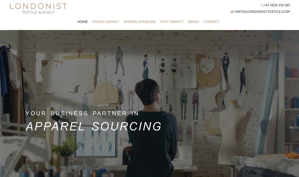 A screenshot of the Londonist Textile Agency corporate website.