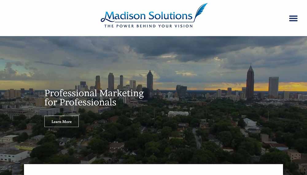 A screenshot of the Madison Solutions marketing consultant website.