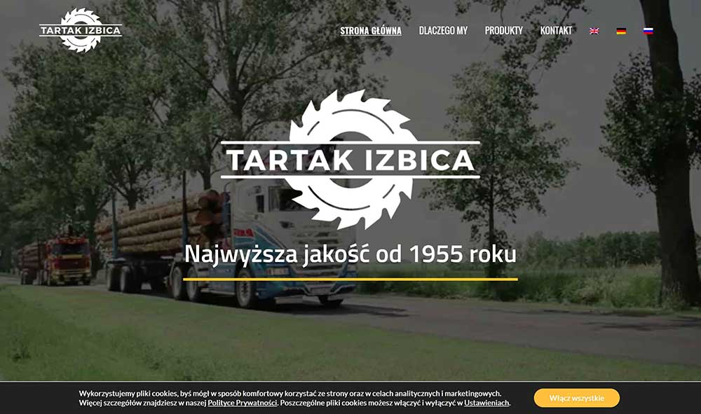 A screenshot of the Tartak corporate website.