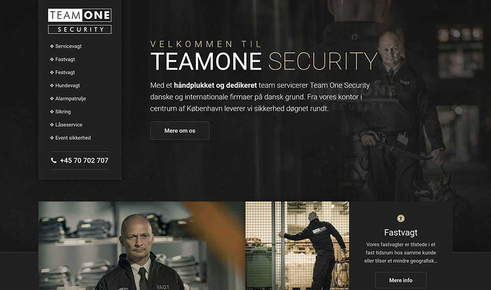 A screenshot of the Team One Security corporate website.