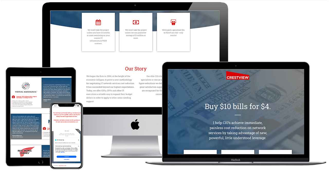 Crestview Communications' website is a great example of web design for under $1,000.