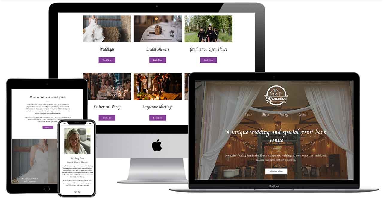 Memories Wedding Barn's website is a great example of web design for under $1,000.