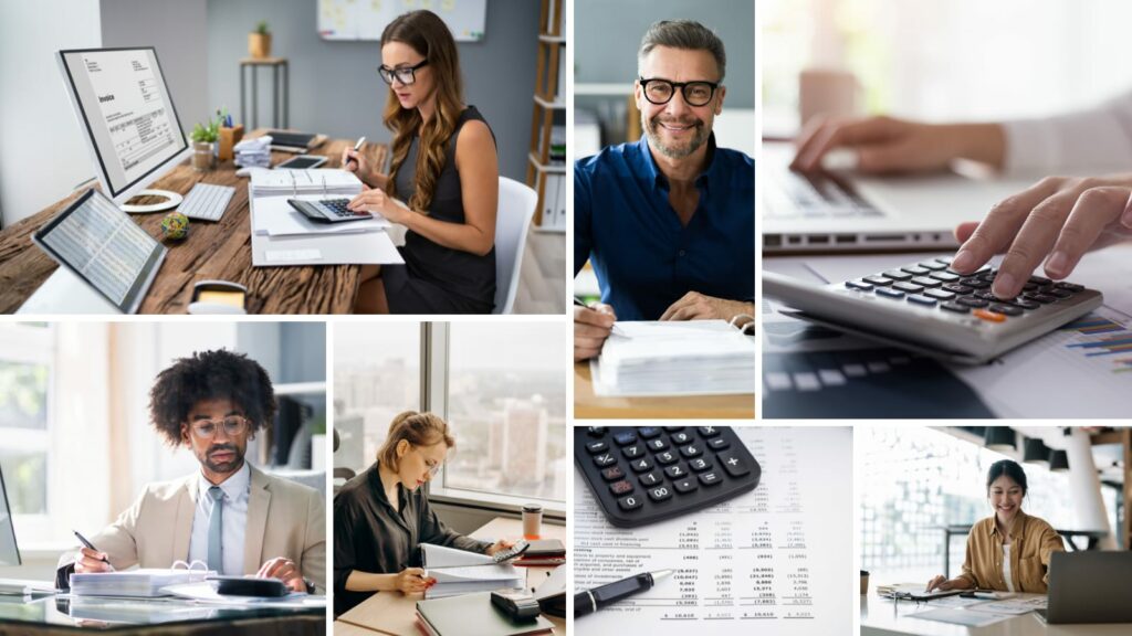 A collage of accountants working on their websites.