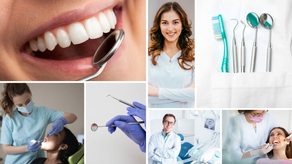 A collage of smiling dentists working on their sites.
