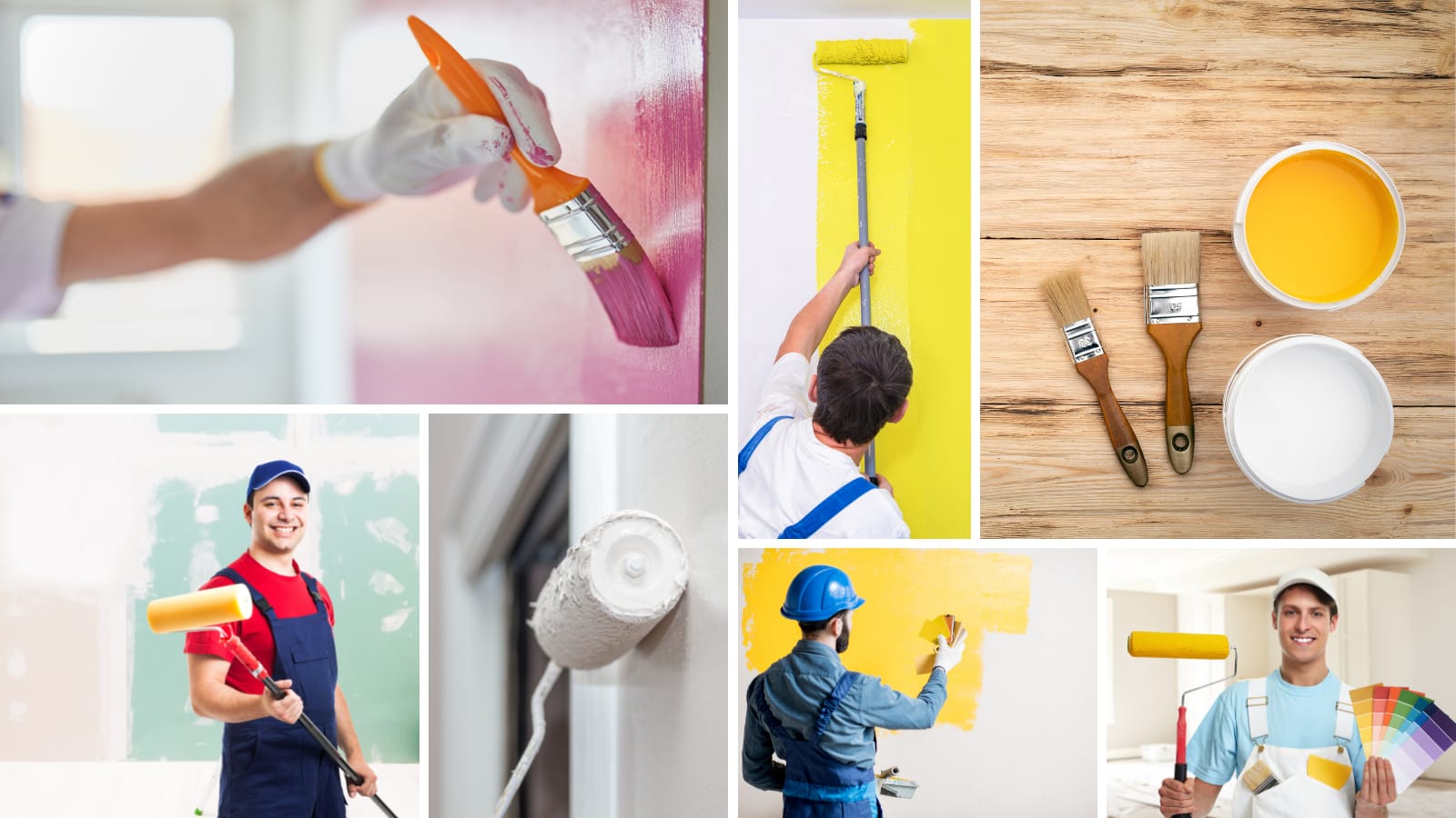 A collage of commercial painters working.