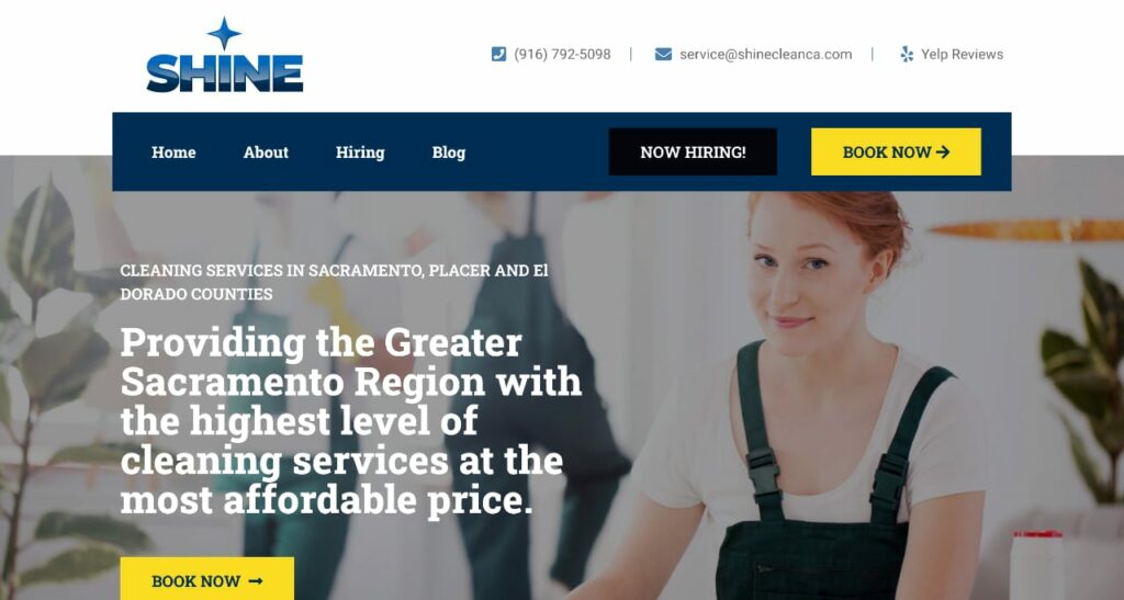A screenshot of the Shine Clean cleaning website.