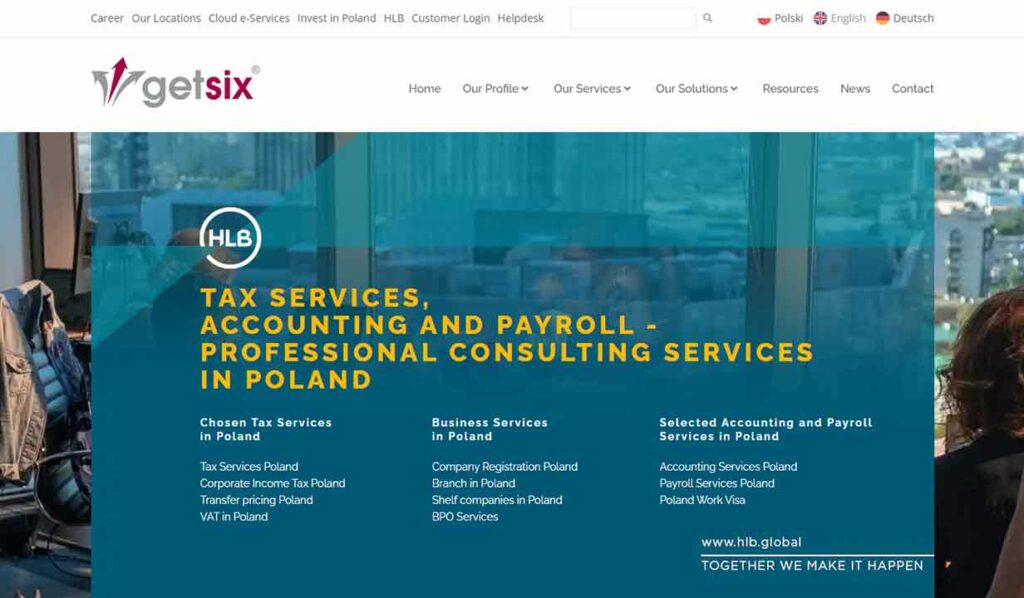 A screenshot of the GetSix accountant website.