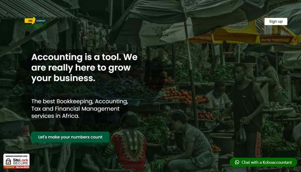A screenshot of the Kobo accountant website.