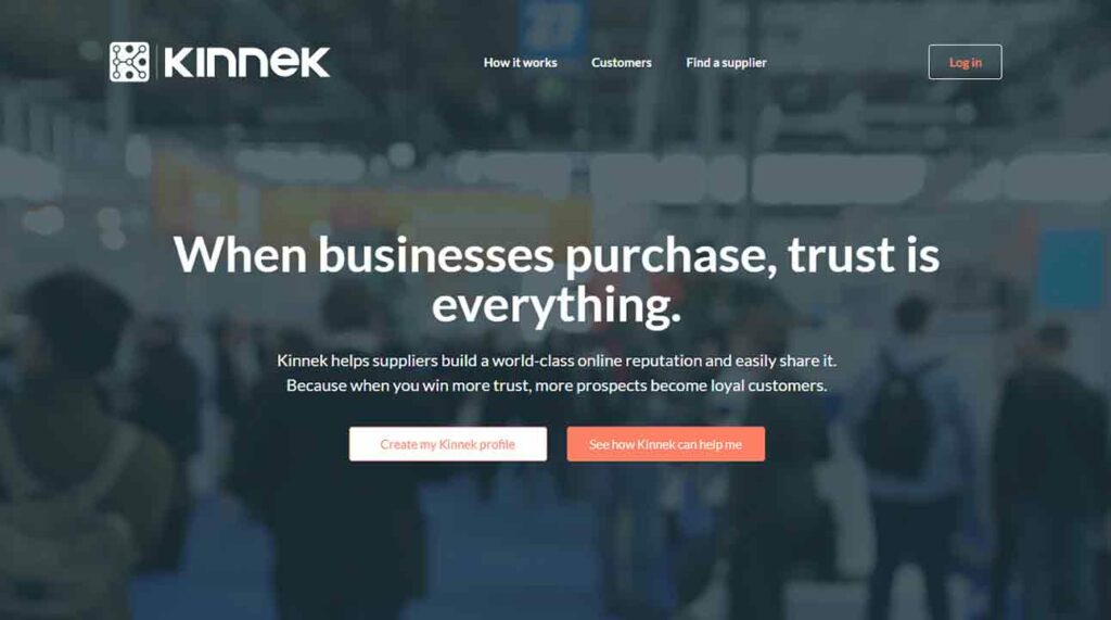 A screenshot of Kinnek B2B website.