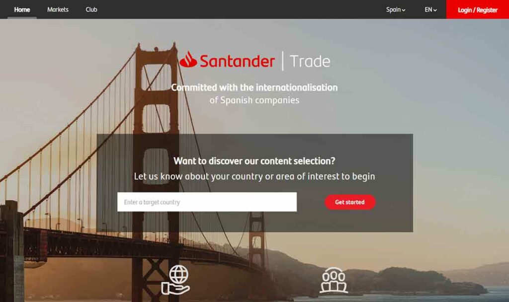 A screenshot of Santander B2B website.