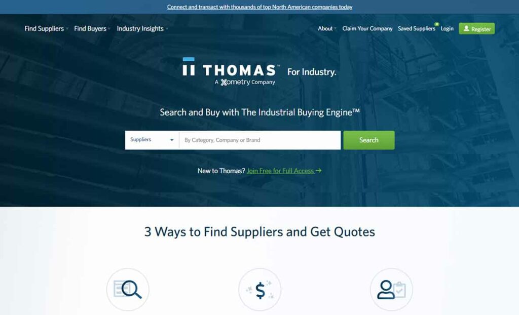 A screenshot of Thomasnet B2B website.