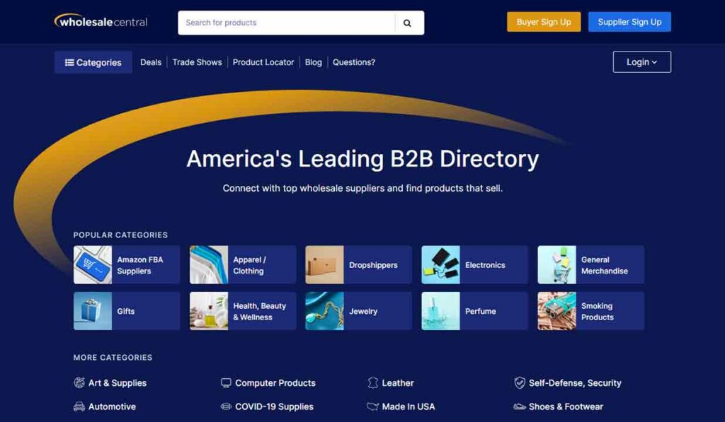 A screenshot of Wholesale Central B2B website.