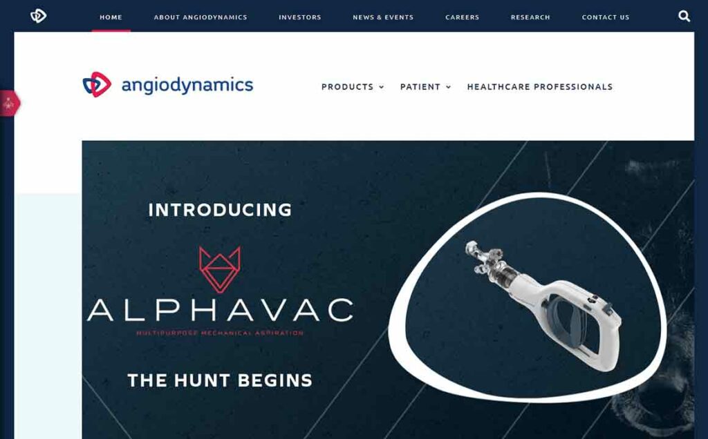 A screenshot of Angiodynamics biotech website.