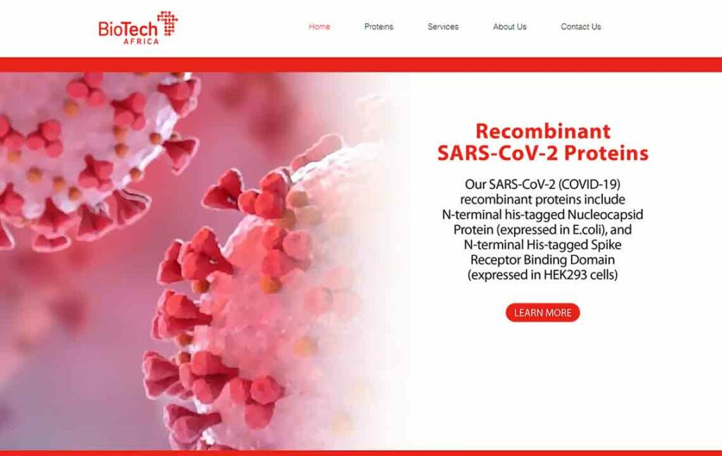 A screenshot of Biotech Africa biotech website.