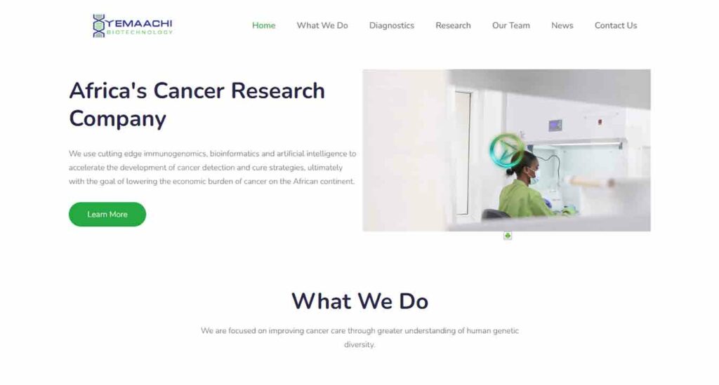A screenshot of Yemaachi biotech website.