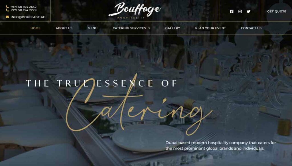 Screenshot of Boufagge catering website.